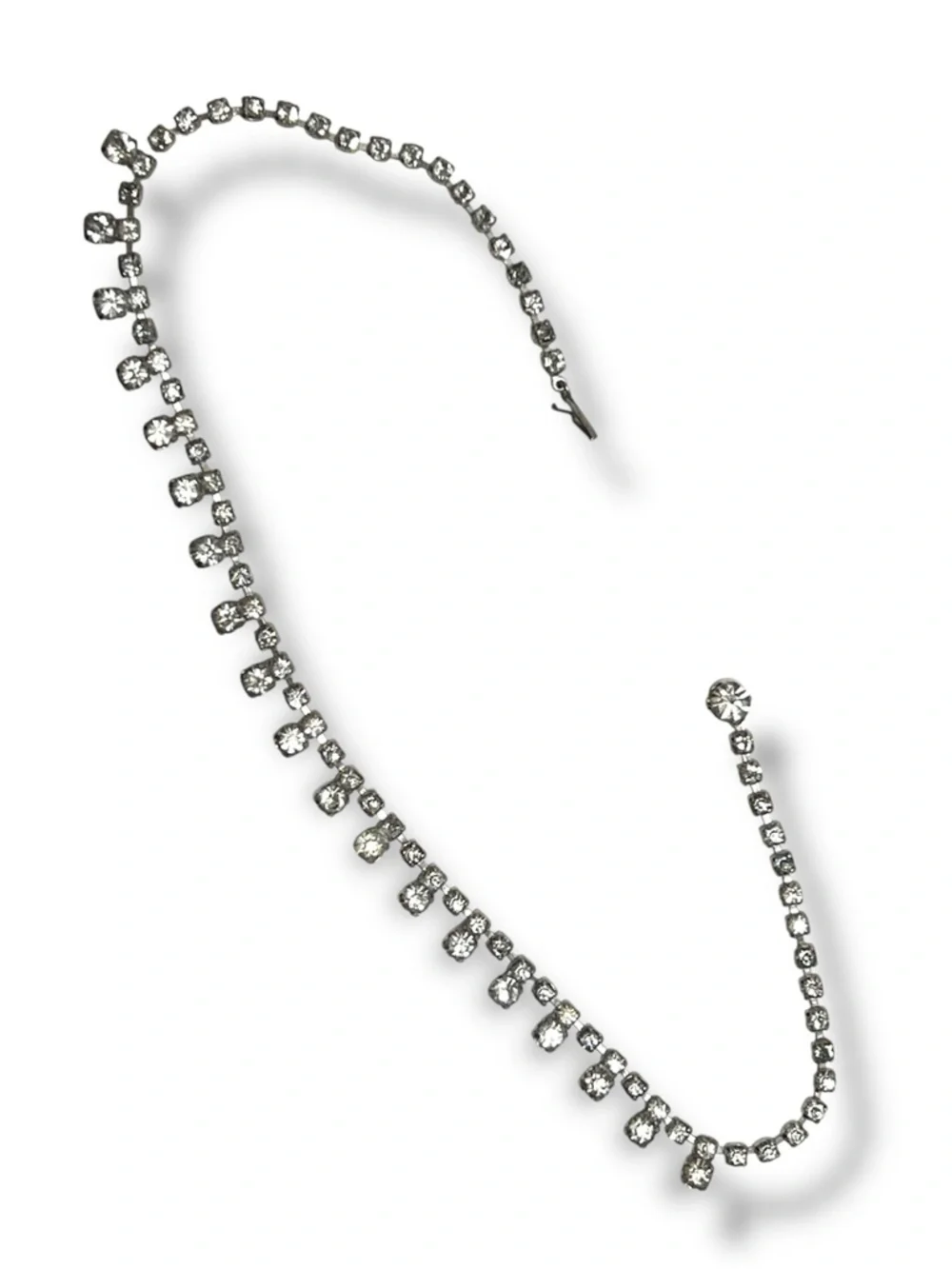 14” • Vintage • Silver • Clear Rhinestone Crystals • Tennis Necklace